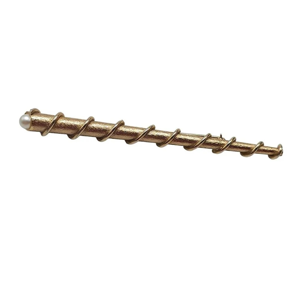 Large Scepter Sceptre Faux Pearl Gold Tone Vintage Brooch 1980s